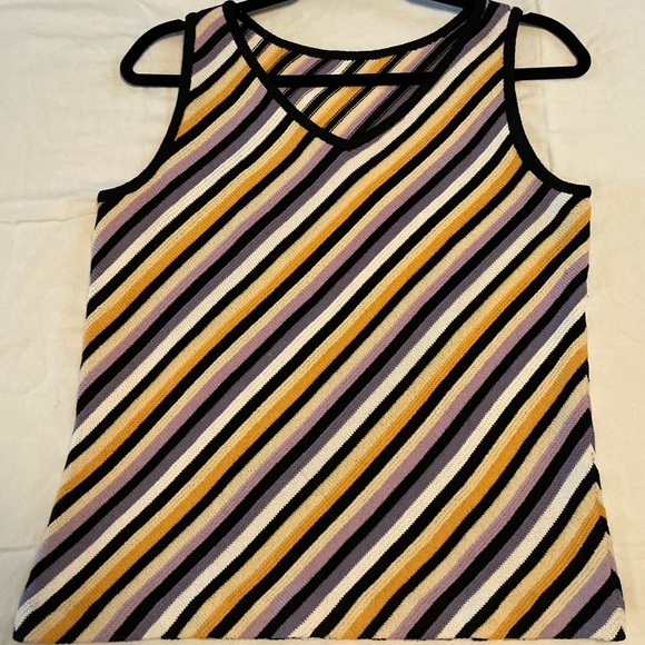St. John Tops - St. John Diagonal Striped V-Neck Tank in Yellow, Lavender and Black